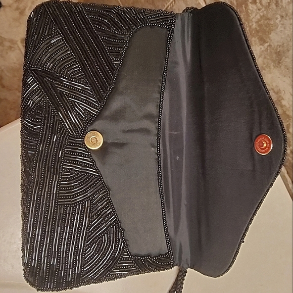 Black Evening Bag Vintage Hand Beaded Crossbody - Picture 13 of 17